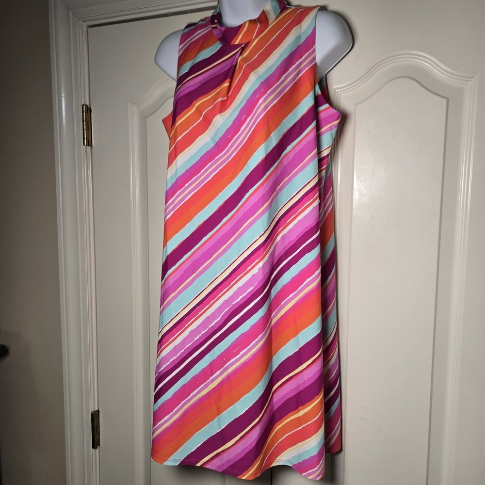 JUDE CONNALLY Dress Diagonal Stripe Shift Dress Multicolor Bright Size Small